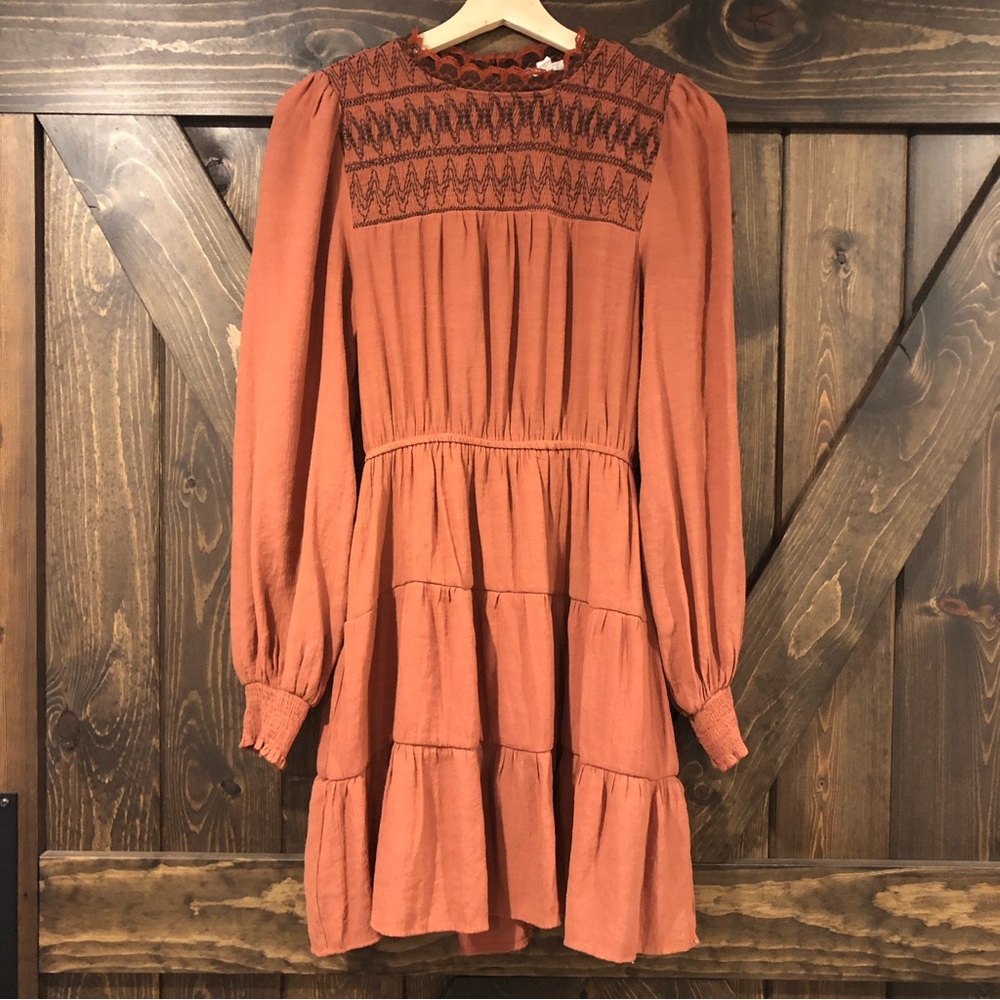 Blu pepper rust long sleeve dress